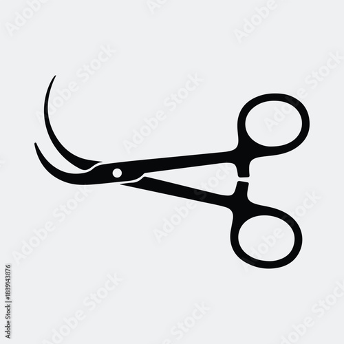 Professional medical surgical curved forceps tool equipment hospital instrument silhouette vector illustration
