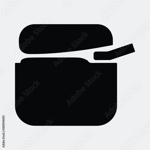 Stylish open wireless earbud case with single earphone accessory silhouette vector illustration