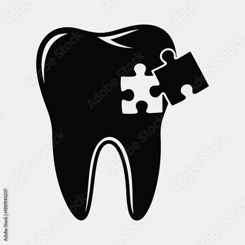 Tooth problem solution concept with jigsaw puzzle piece silhouette vector illustration