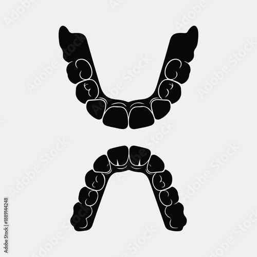 Upper and lower transparent dental aligners for orthodontic correction silhouette vector illustration