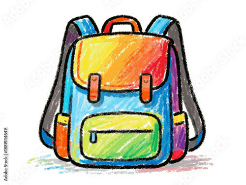 crayon drawing of colourful school bag
