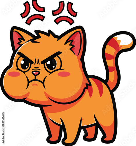 Angry orange cartoon cat with furrowed brow and frowning face.