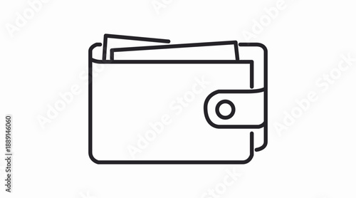 Clean black and white vector wallet icon designed for payment methods, money management, online shopping, fintech apps, and e‑commerce interfaces. This minimalist, scalable symbol is ideal for UI/UX d