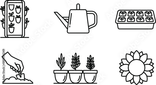 Collection of indoor gardening icons showing plants