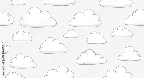 Minimalist White Cloud Seamless Pattern in Modern Vector Flat Style