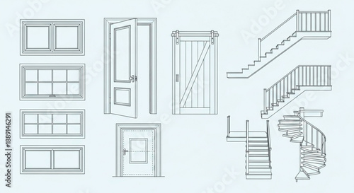 Set of Linear Interior Design Icons for Professional Floor Plan Layouts