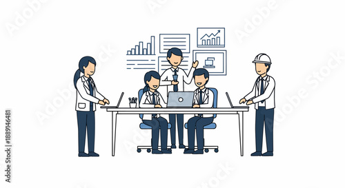 Collaborative Meeting of Business Professionals Emphasizing Sustainable Focus and Healthy Work Performance in Modern Office