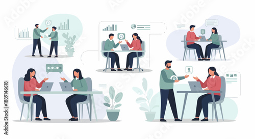 Business Collaboration and Discussion, a Sustainable Focus & Healthy Work Performance Illustration