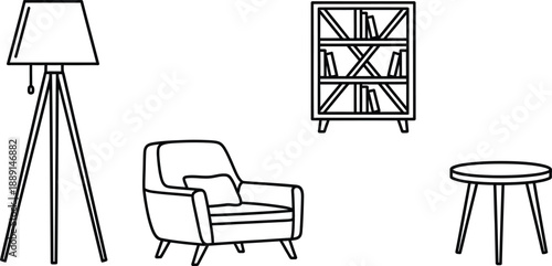 Collection of interior furniture icons showing lamp