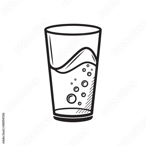 Drinking Glass with Fresh Sparkling Water and Carbonated Bubbles