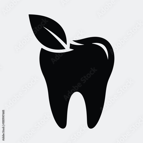 Healthy strong tooth with fresh leaf and clean water drop silhouette vector illustration