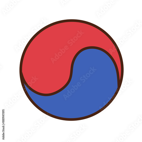 Blue and red Korean yin yang symbol, also known as Taegeuk, representing balance, harmony, and duality in traditional Korean philosophy and culture.