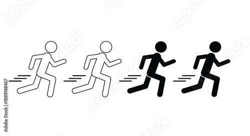 Four stick figures depicted in a running pose showcasing varying levels of fill and contrast