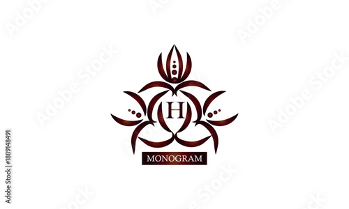 Luxury design monogram logo template and vector object with letter H. Perfect for logo or badge design. Trendy illustration of frames with vintage royal ornament, perfect for boutique, alcohol brand o