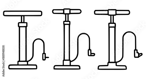 3 illustrations of tire pumps in outline version, for coloring