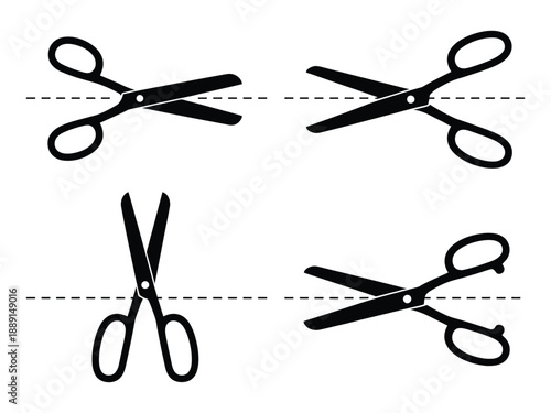 Scissors cutting dotted lines isolated on white background, coupon concept. vector illustration