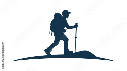 Hiker with trekking poles and backpack silhouette