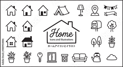 Home Icons and Illustrations: A collection of simple, charming icons and illustrations that evoke the feeling of home, perfect for various design projects and themes. 