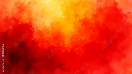 Abstract red watercolor background with yellow paint textures and orange smoke patterns creates a hot fiery grunge flame art design for a burning light backdrop wallpaper