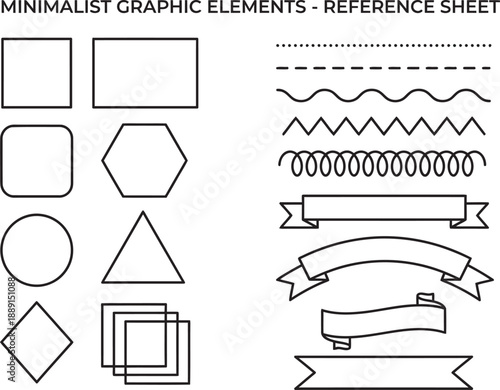 Minimalist Graphic Elements Reference Sheet: A clean and organized reference sheet showcases a variety of minimalist graphic elements, providing a useful guide for designers and creatives. 