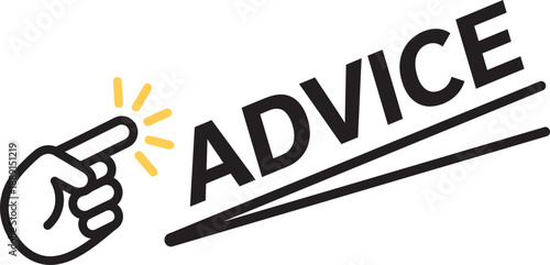 Guidance Pointer: A graphic highlighting a pointing index finger, radiating a beacon of direction beside the word ADVICE, indicating a moment of decision-making.