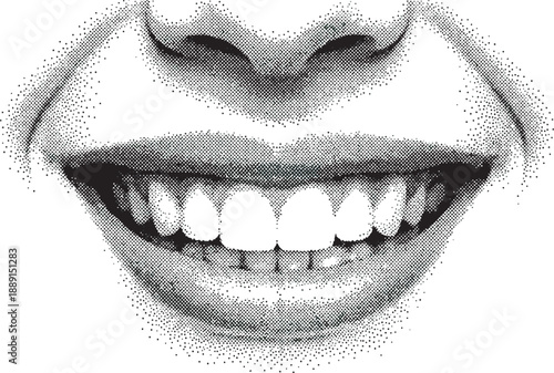Smiling Beauty: Close-up of a radiant, beaming smile, a symbol of happiness and positivity. Revealing perfectly aligned teeth and subtly defined lips.