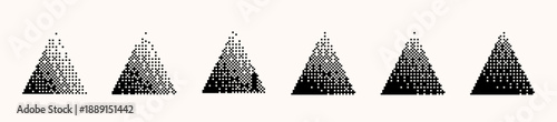 Triangles set in a bitmap dither field, each pixel a halftone gradient. The pixelated effect adds texture, bit by bit,gradation of tone with grain and noise;retro y2k techno,vintage cyberpunk grunge.