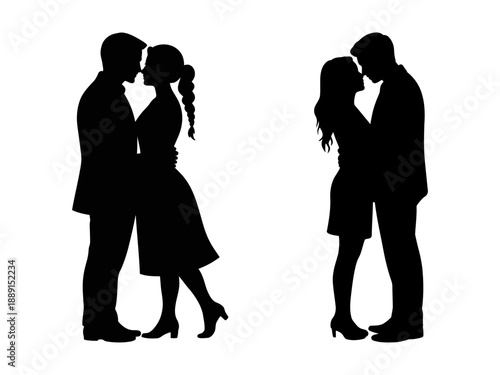 Romantic couple silhouettes vector art . silhouette of a couple