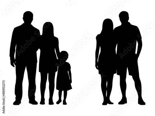Family and couple silhouettes standing
