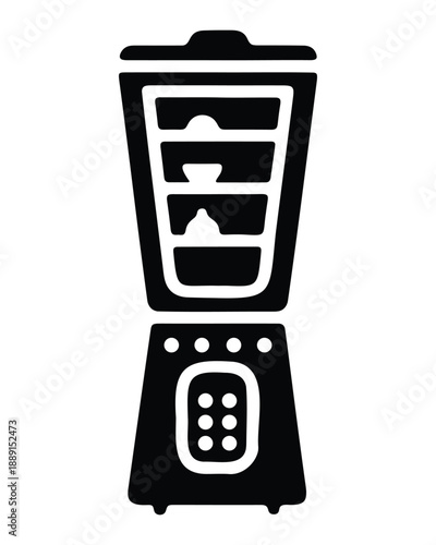 Digital Blender Icon of Kitchen Food Processor with Electronic Control Panel Silhouette