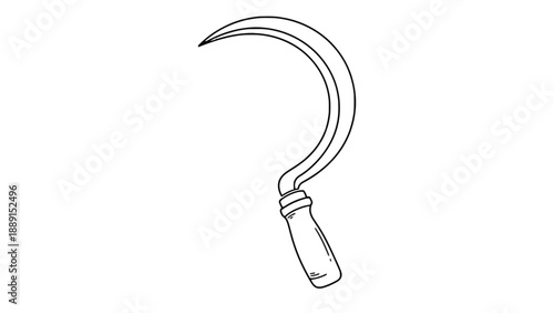 A simple line drawing of a sickle with a curved blade