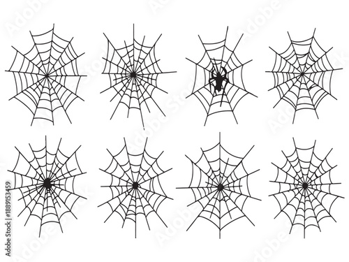Set of spiderweb designs on white background for halloween or nature concepts  various spider web patterns