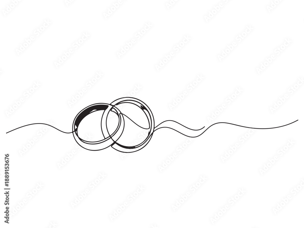Obraz premium Two interconnected rings with wavy line minimalist design element for graphic resources