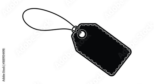A simple black tag with a string isolated on a white background