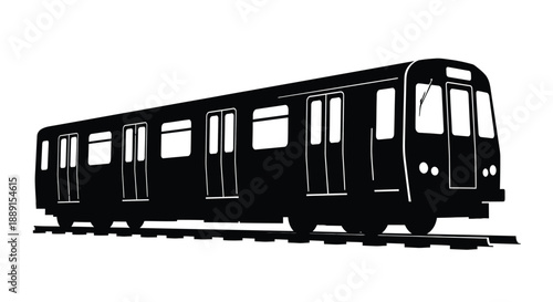 Black silhouette of a subway train on railway tracks