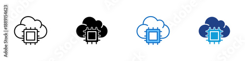 Cloud Processing Multiple Style Icon Design Vector - Cloud with processor chip, representing cloud processing, computing power, and scalable workloads