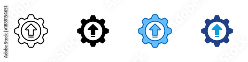 Enhancement Multiple Style Icon Design Vector - Gear with upward arrow, representing enhancement, system improvement, and performance optimization