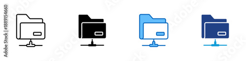 File Transfer Protocol Multiple Style Icon Design Vector - Folder with upload indicator, representing file transfer, data movement, FTP, and remote access