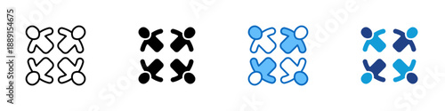 Team Organization Multiple Style Icon Design Vector - Connected people forming a structured group, representing collaboration, coordination, and team alignment