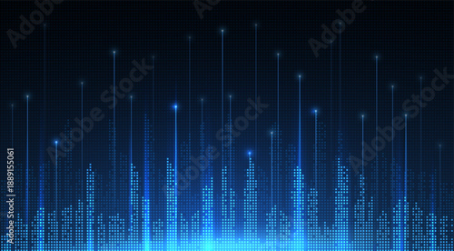 Smart city digital background. Building Technology, Futuristic City Architecture, Blue Skyline, Connection concept, Urban Industry, Tech Construction, Information Data, Infrastructure concept.

