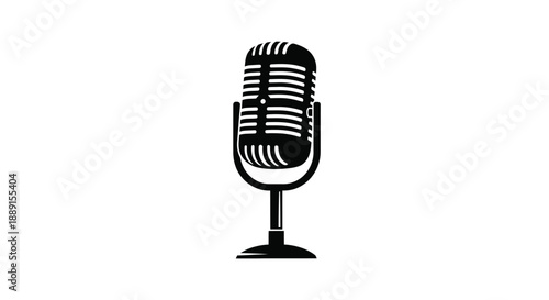 A vintage style microphone illustration in stark black and white