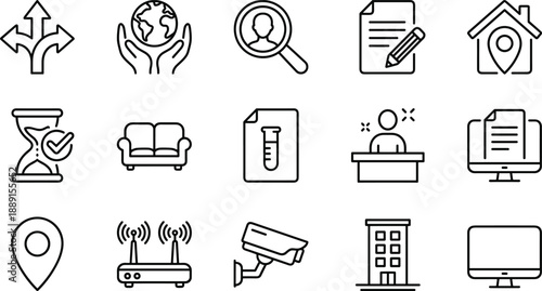 Collection of black line representing business and technology concepts