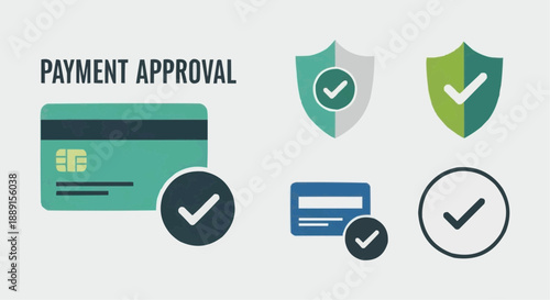 Secure online payment approval process illustrated with credit card and shield icons indicating safety and verification