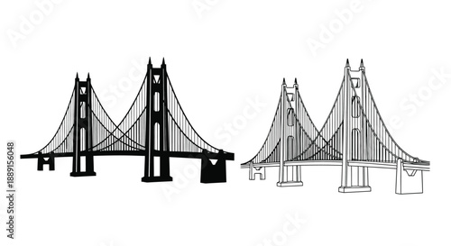 Golden gate bridge illustration black outline and grayscale rendering