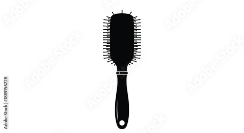 A black hairbrush with plastic bristles isolated on a white background