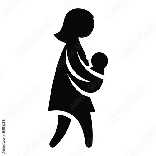 Mother carrying a baby in a silhouette, symbolizing nurturing and care.