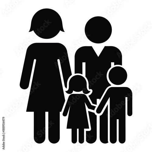 Simple iconographic representation of a family: mother, father, and two children.