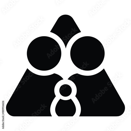 Abstract representation of a family unit with parents and child in a triangular formation.