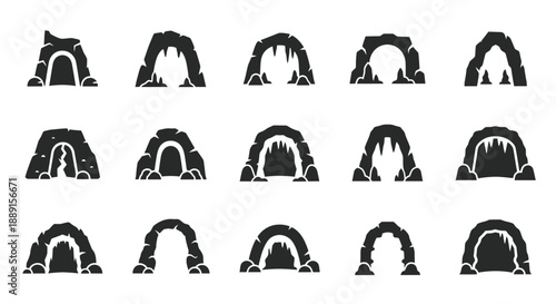 A collection of varied archway and cave entrance silhouettes