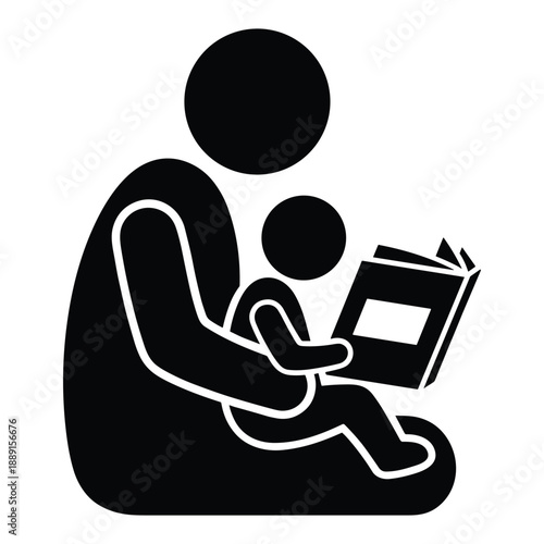 Father reading a book to a child silhouette, promoting education and bonding.